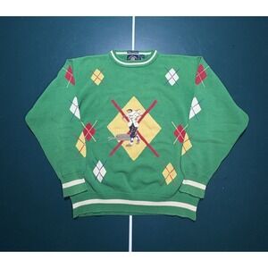 Vintage 90s Argyle Golf Knit Sweater Men's Size XL All Over Print‎ AOP Salty Dog